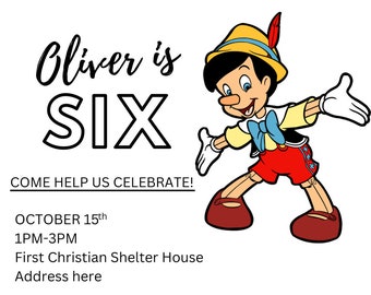 Pinocchio Birthday Invitation Pinocchio Invite Pinocchio - Etsy