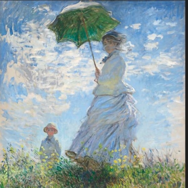 Claude Monet's Madame Monet and Her Son (1875), woman with a Parasol - Wall Hanging - famous art