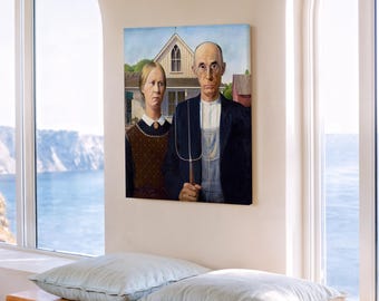 Gift for home - Grant Wood's American Gothic (1930) famous painting. Canvas Art Print