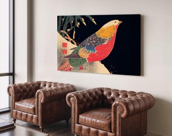Golden Pheasant in the Snow - Canvas Print – Ito Jakuchu Vintage Art, Wall Hanging
