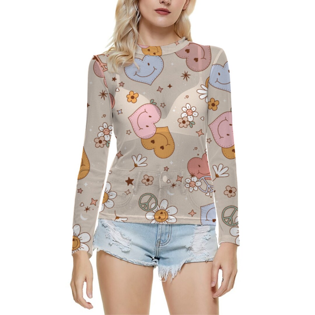 Custom Woman's See Through Mesh Long Sleeve Shirt Fashion Top - Etsy