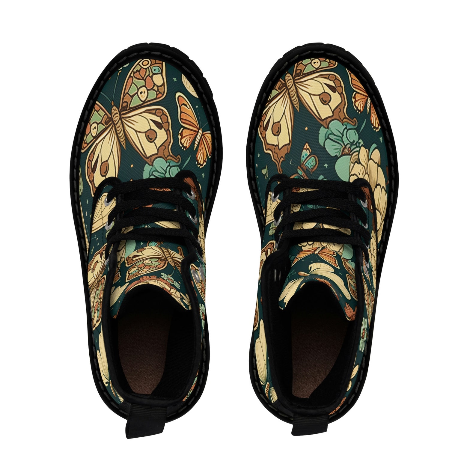 Mint Green Butterfly Print Men's Boots