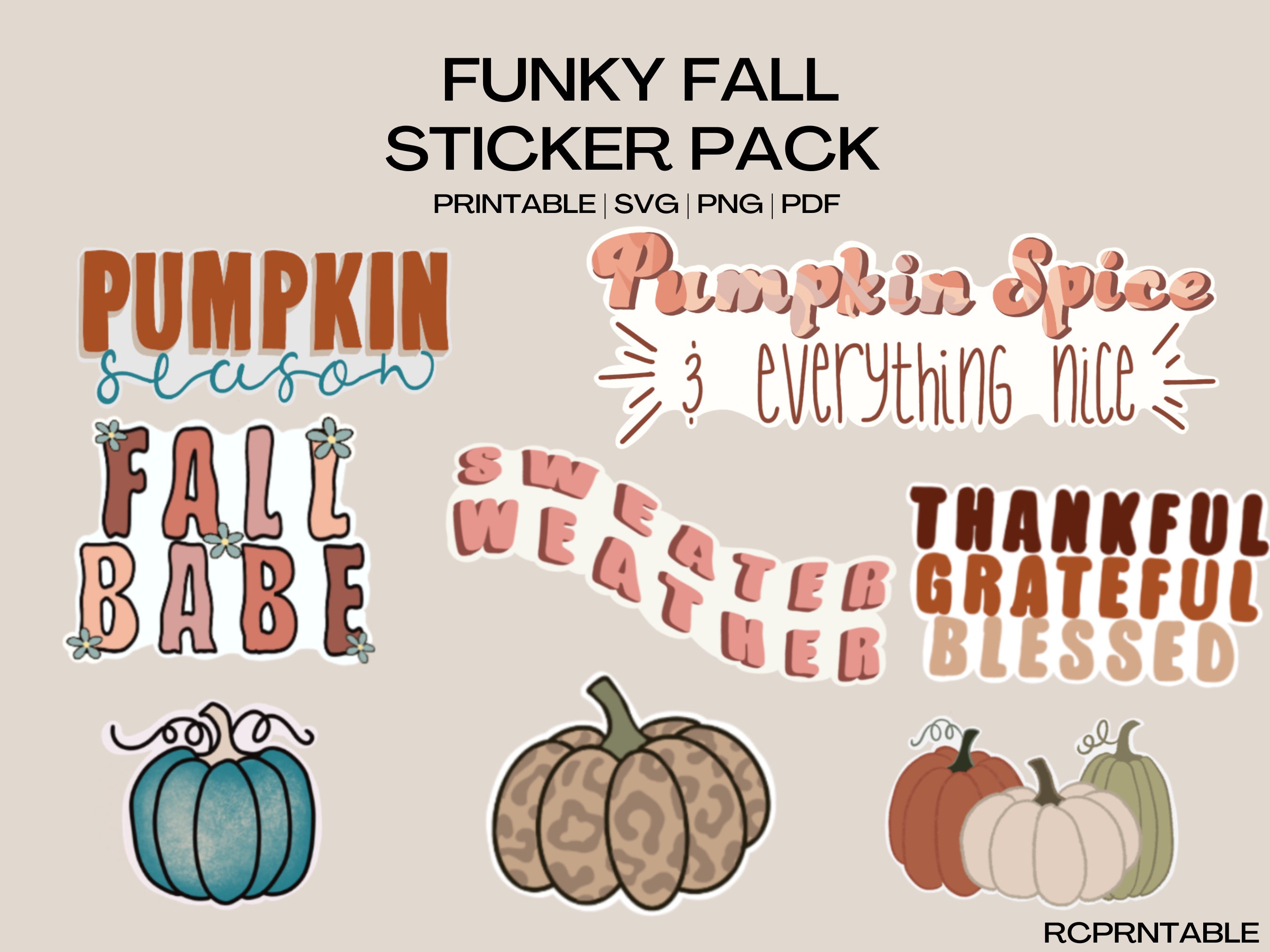 Fall Sticekrs Funky Fall Digital Stickers | Printable Stickers | Cut & Print Stickers ...