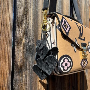 Leather Bag Charm Purse Charm with Hearts Tassel
