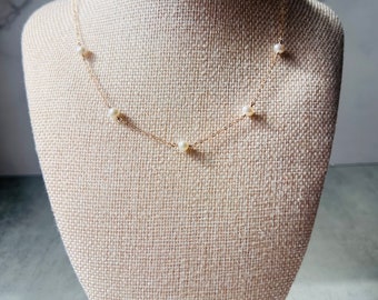 Round Tiny Pearls Necklace in 14K Gold Filled Setting