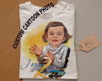 Chemise dessin animé personnalisée, T-shirt personnalisé, T-shirt caricature personnalisé, Anniversaire, Cadeaux d'anniversaire, T-shirt personnalisé unique, T-shirt avec photo de famille