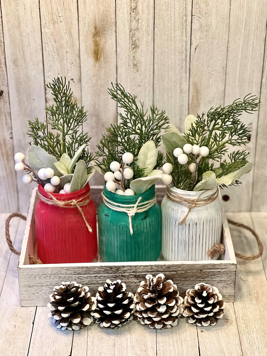 CHRISTMAS JAR Decor Set of 3, Table Centerpiece, Holiday Decor, Winter