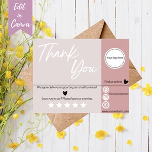 Printable 5.5 x 4.25 Thank You Cards, Thank You Cards for Shops, Business Thank You Cards, Editable Thank You Card Template, Customizable