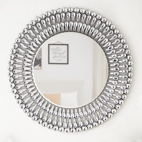 Round Decorative Wall Mirror Diamond Accent Wall Décor 24"