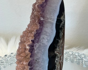 Ethereal Amethyst Agate Crystal Obliesk Cutbase: Earthy Pink Purple Blue Home Decor Modern Heirloom