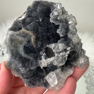 Black Chalcedony with apophyllite sparkling beautiful