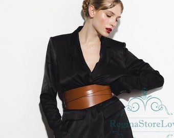 Leather wide waist belt, Brown leather belt, Leather corset belt for women, Waist cincher belt,Underbust belt,Dress belt,Cognac leather belt
