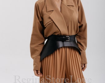 Peplum waist belt, Wide waist belt, Leather peplum belt, Leather corset belt black, Dress belt for women, Women waist belt, Skirt belt
