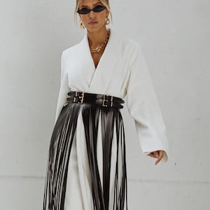 Long fringe skirt, Harness skirt leather, Leather tassel skirt, Black fringe skirt, Genuine leather fringe skirt, Leather fringe belt