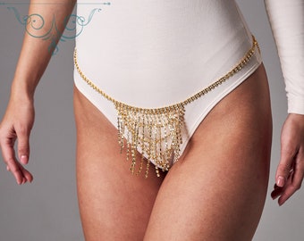 String doré, string chaîne, culotte chaîne, bikini chaîne strass, lingerie strass, sous-vêtements chaîne, lingerie chaîne, bijoux chaîne de taille