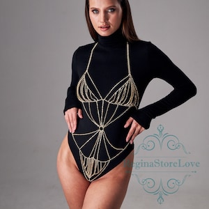 Gold chain bra and panty set 2025