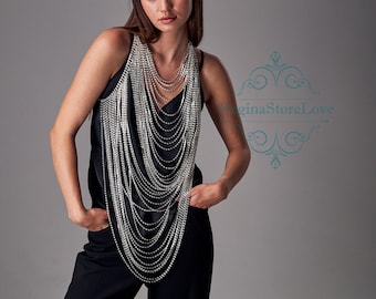 Layered necklace for women silver, Layered chain bra, Body chain jewelry women, Body chain jewelry harness, Bra body chain, Festival jewelry