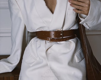 Double leather waist belt, Double buckle belt, Wrap leather belt, Womens waist belt, Double strap belt, Plus size belt, High waist belt