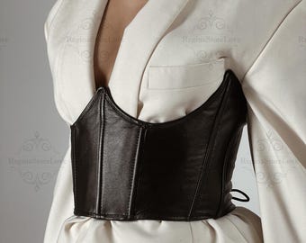 Leather underbust corset,Genuine leather corset,Underbust corset belt,Custom made corset,Corset top black,Wide waist belt,Gothic corset belt