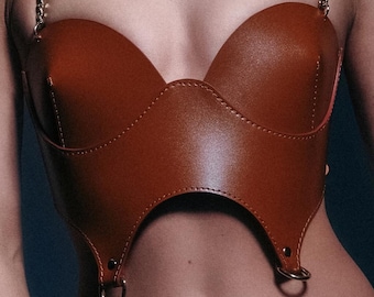 Leather corset top brown, Leather bustier top, Bustier crop top, Leather bralette,Sexy corset,Bustier top,Bustier corset,Leather corset belt