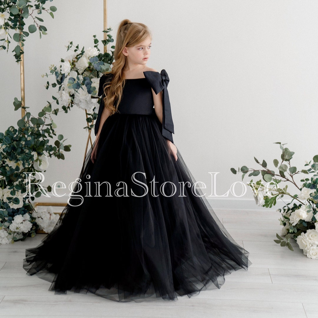 Black Flower Girl Dress, Junior Flower Girl Dress, Tulle Party Dress