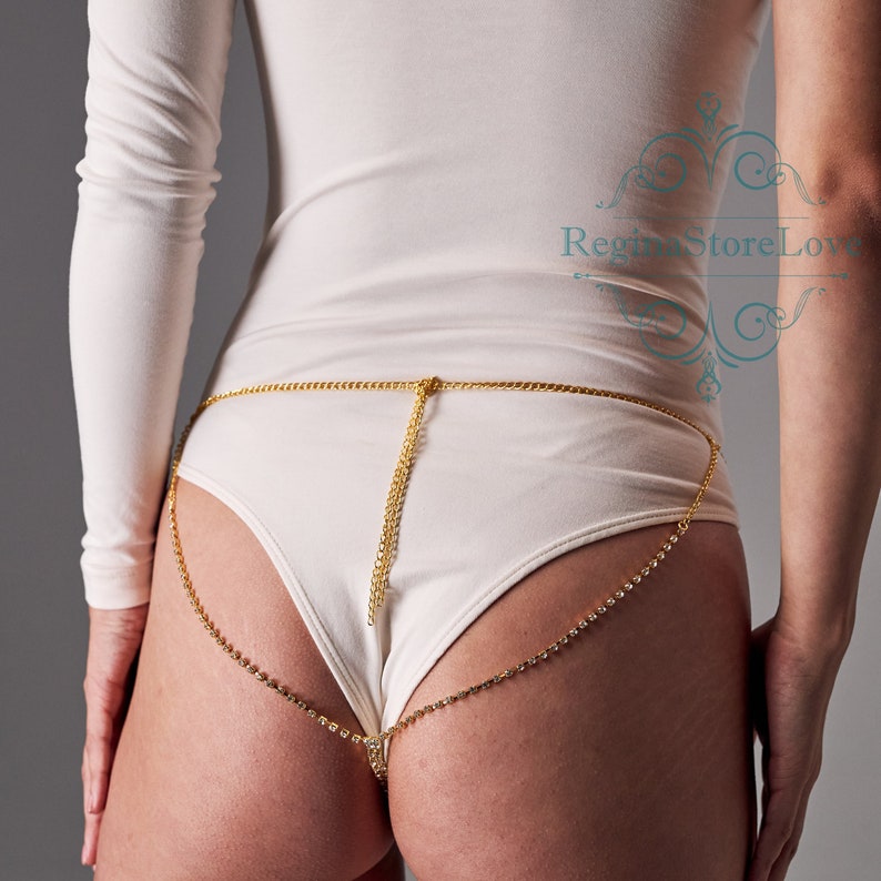 Gold Thong, Chain Thong, Chain Panty, Rhinestone Chain Bikini