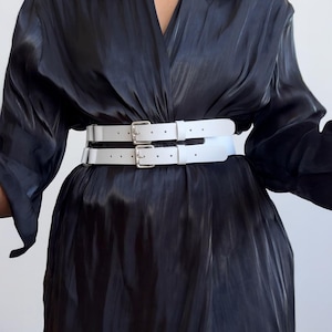 White leather womens belt, Leather waist belt, Double leather belt, Womens leather belt, Belt for dress, Wide belt, Stylish waist belt