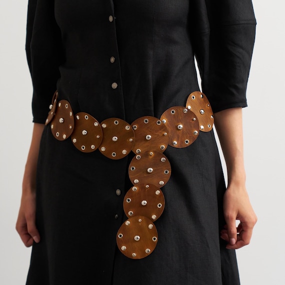 Disc Belt Boho, Leather Boho Belts, Cowboy Belt for Women 