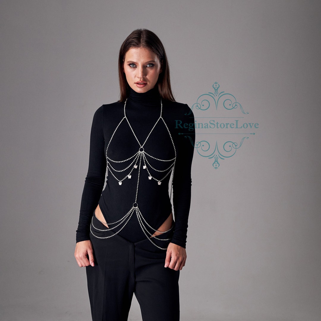 TseenYi Boho Körperkette Gold - Kristall Brustkette Mit Cz Steinen Für Frauen Strand