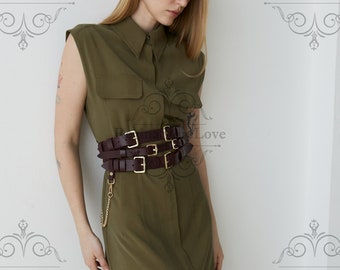 Waist harness belt, Wide waist belt, Corset belt for women, Wide leather belt women,Dress belt leather,Leather corset belt,Coat leather belt