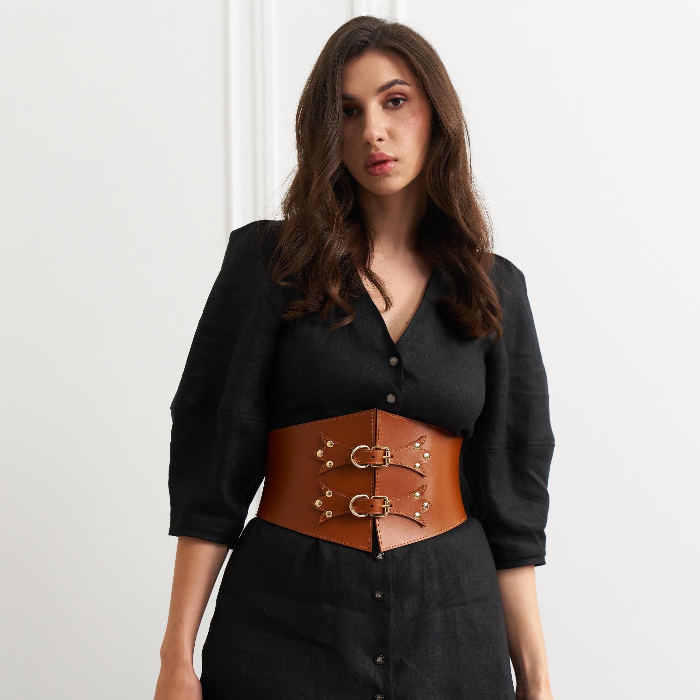 LCDC TM DOUBLE BUCKLE CORSET LEATHER ベルト Double Buckle Corset Style Belt, Waist Corset Belt, Leather Corset