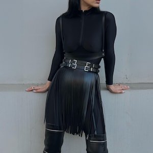 Belt with fringe, Leather fringe skirt, Short fringe skirt, Leather fringe belt, Black fringe skirt, Black leather skirt, Fringe belt skirt
