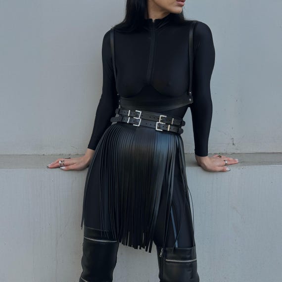 Belt With Fringe, Leather Fringe Skirt, Short Fringe Skirt  display picture 1