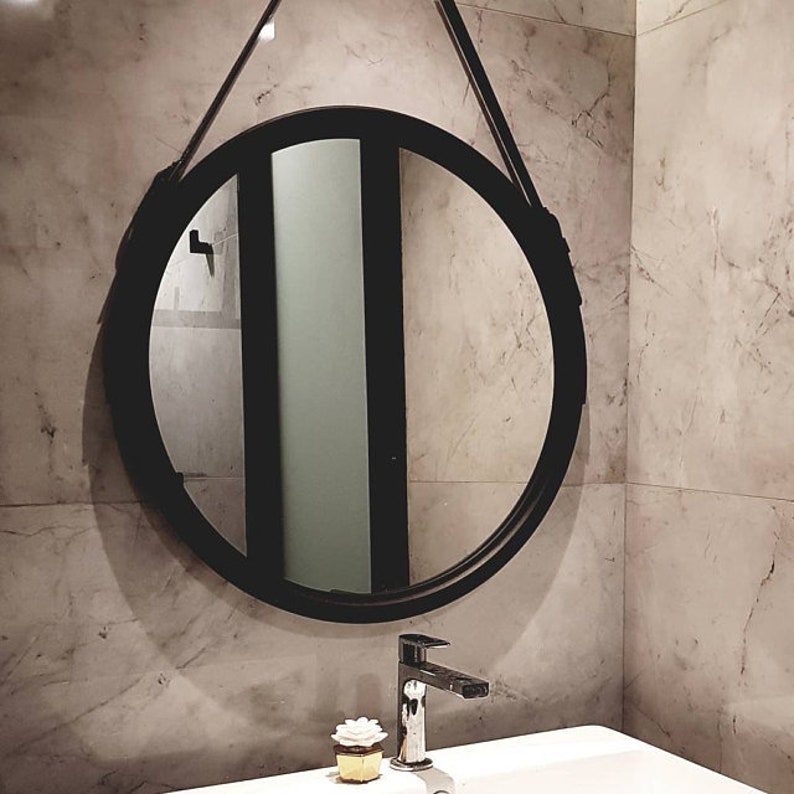 Black Round Mirror Hallway Wall Mirror Black Circle Mirror Etsy