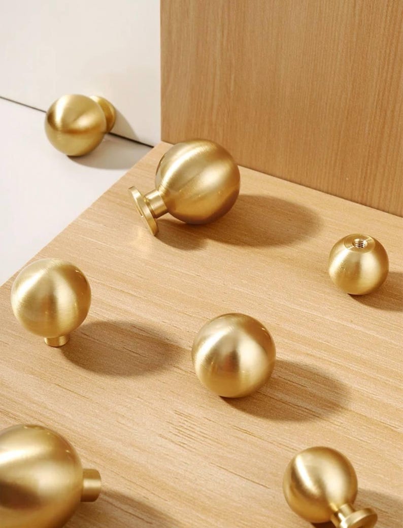HIZEFSOO 4-Pack Solid Brass Drawer Knobs – Antique Gold Brushed Finish, Round Flower Design, Solid Copper Cabinet Pulls With Screws