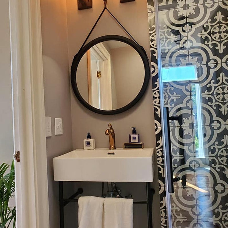 Black Round Mirror Hallway Wall Mirror Black Circle Mirror Etsy