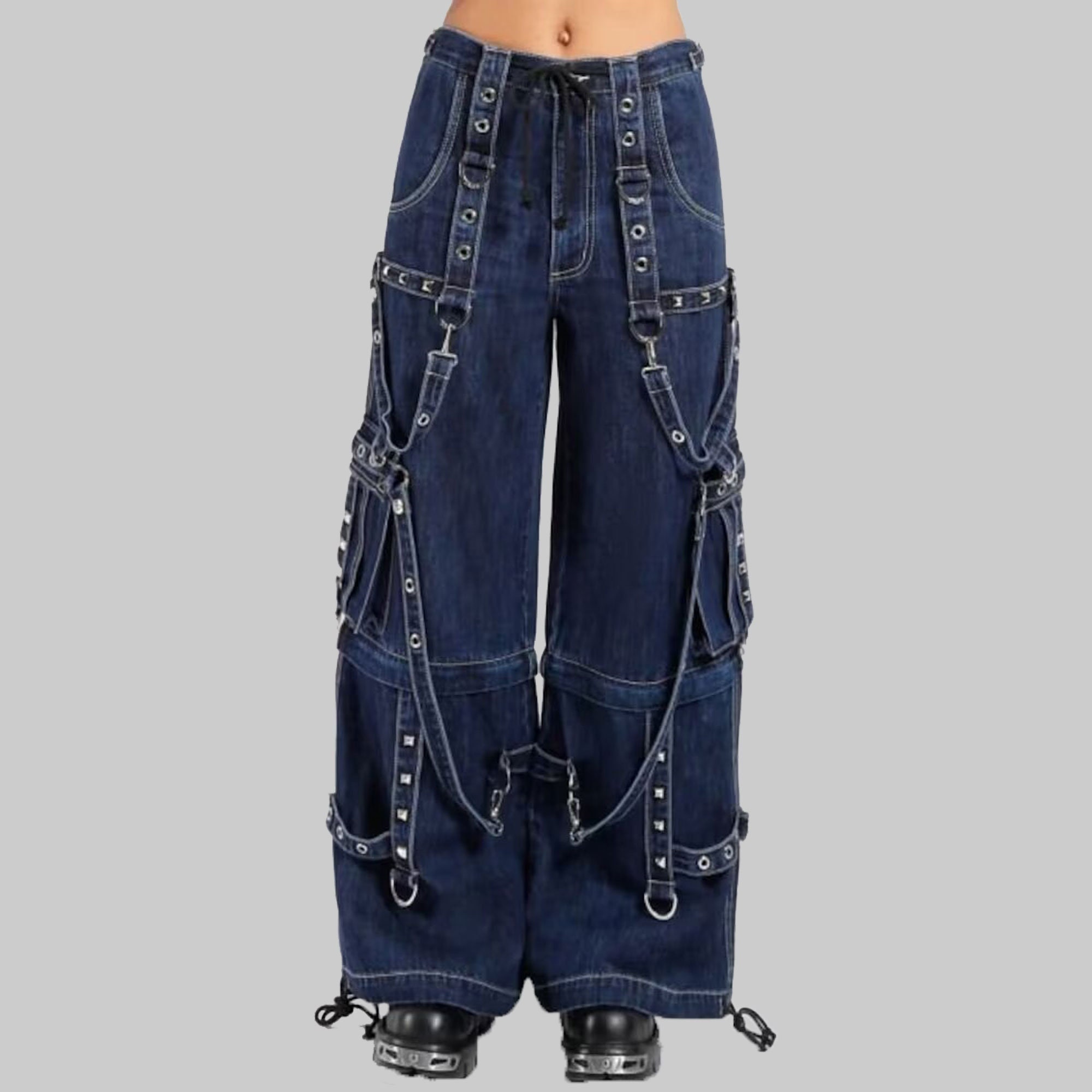 Black Goth Cargo Pants With Straps Edgy Cyberpunk Style for - Etsy