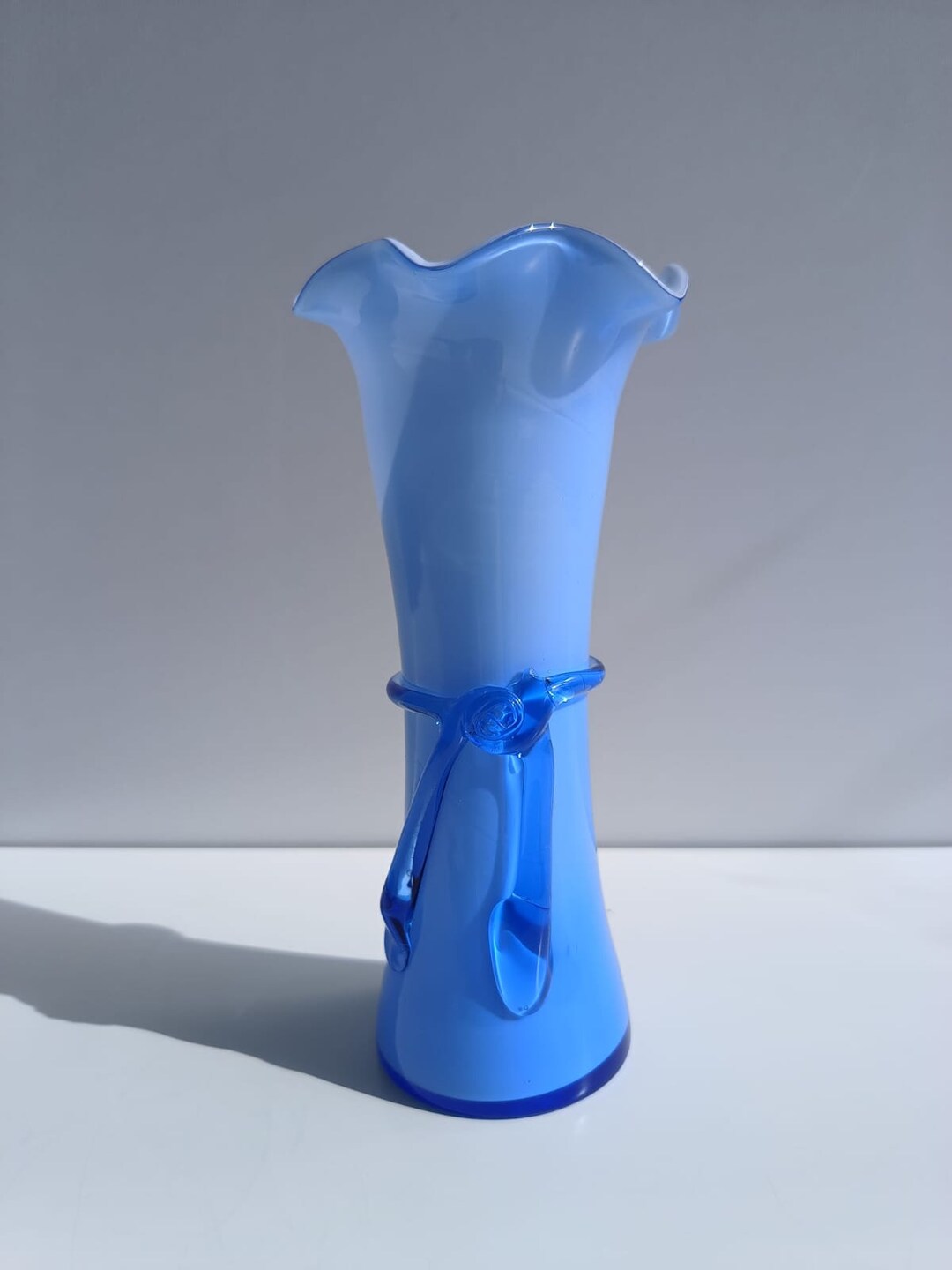 Murano Glass Vase/ Mid Century Glass Vase With Pontil Mark/ Etsy