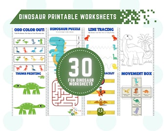 Hojas de trabajo imprimibles de dinosaurios para preescolares y niños pequeños