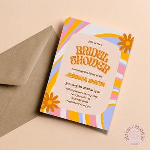 Groovy Retro Bridal Shower Invite | 60s Bridal Shower | Flower Retro Bridal Shower | 60s Hippie Bridal Shower | Canva Template | Jessica