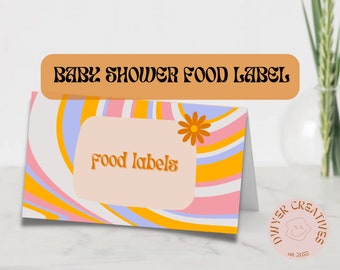 Groovy Retro Baby Shower Food Label | 60er Jahre Babyparty | Blumen Retro Babyparty | 60er Jahre Hippie Babyparty | Canva Template | Jessica