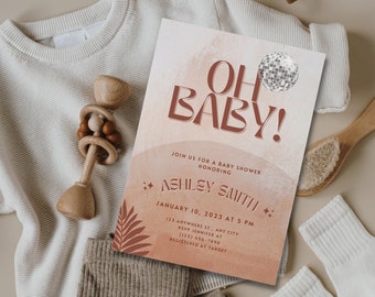 Boho Disco Baby Shower Invite | 70er Jahre Babyparty | Boho Disco Babyparty | Groovy Disco Babyparty | Canva Template | Taylor