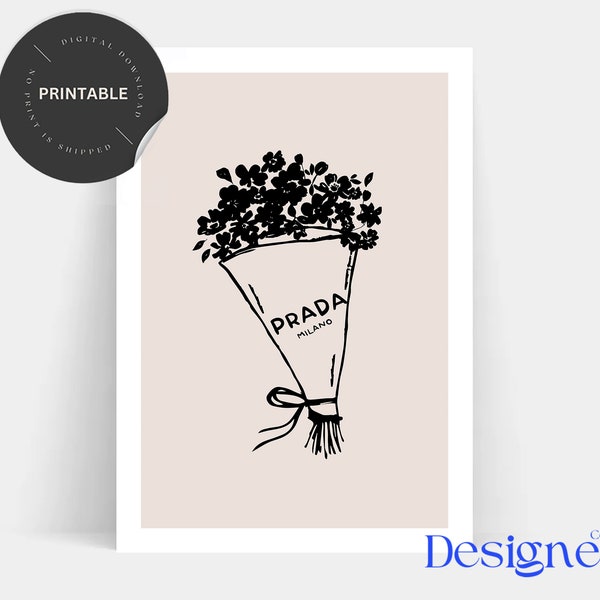 Beige Fashion Print - Fashionable Poster - Printable Wall Art - Digital Download - Poster - Prada Milano - Flower Bouquet