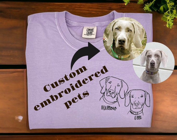 Custom Embroidered Pet T-shirt, Custom Embroidered Pet Sweatshirt, Custom Dog shirt, Custom Cat T-shirt, Custom Embroidery