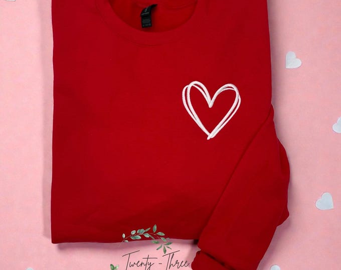 Embroidered  Heart Valentines Day Sweatshirt, perfect gift on Valentines for that  someone special, available in extended sizes