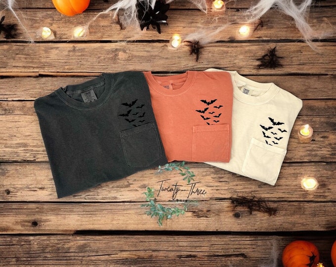 Embroidered bats shirt, Halloween tshirt, Spooky Season, Bats shirt, Halloween, Extended sizes, Embroidery, Embroidered bats, Comfort colors