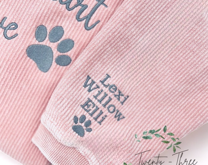 Embroidered Corded Crew sweatshirt, I wear my heart on my sleeve, Dog Sweatshirt, Custom embroidery, Oversized sweatshirt, Dog apparel, dog
