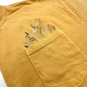 Embroidered crewneck wildflower pocket t-shirt, Embroidered flower shirt, Spring clothing, Floral pocket tee, Comfort Colors tshirt image 7