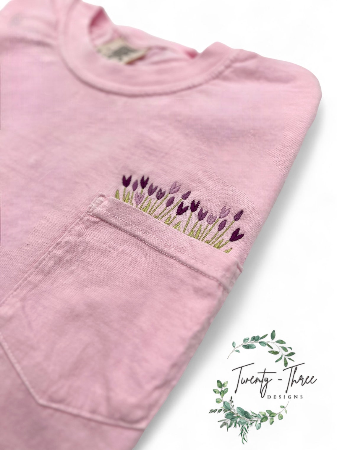 Embroidered Crewneck Tulip Pocket T-shirt, Embroidered Flower Shirt ...
