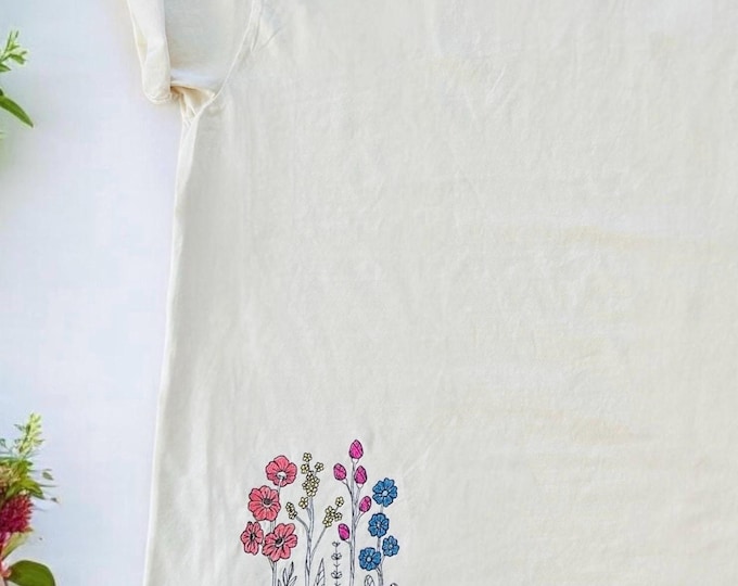 Embroidered crewneck  wildflower growing from hem tee , Spring/Summer clothing, Mother’s Day , Comfort Colors tshirt, plus sizes